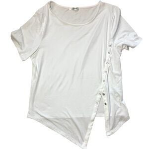 Vigoss Asymmetrical White Short Sleeve Tee with Snap detail Size M
